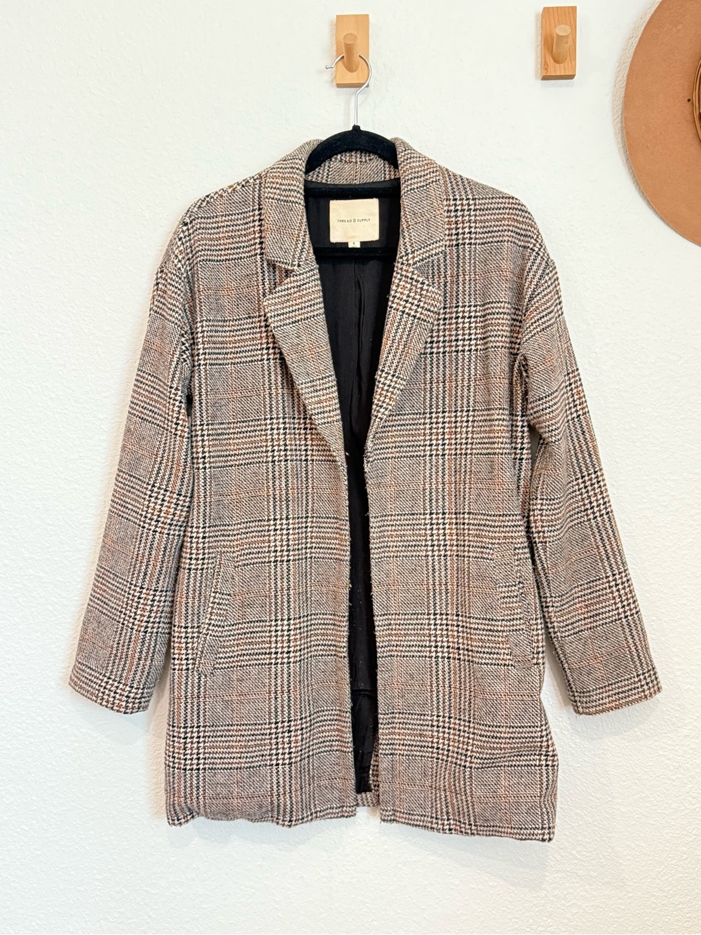 Thread & Supply Plaid Blazer Jacket - size S - Beige and Black
